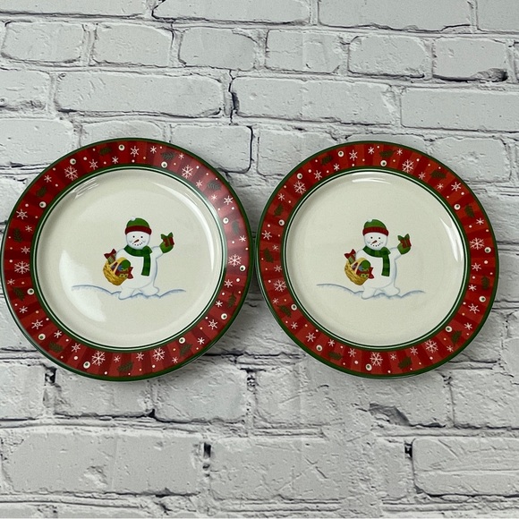 Longaberger Pottery Bluster the Snowman with Basket Holiday Snack 2 Plates - Picture 2 of 6